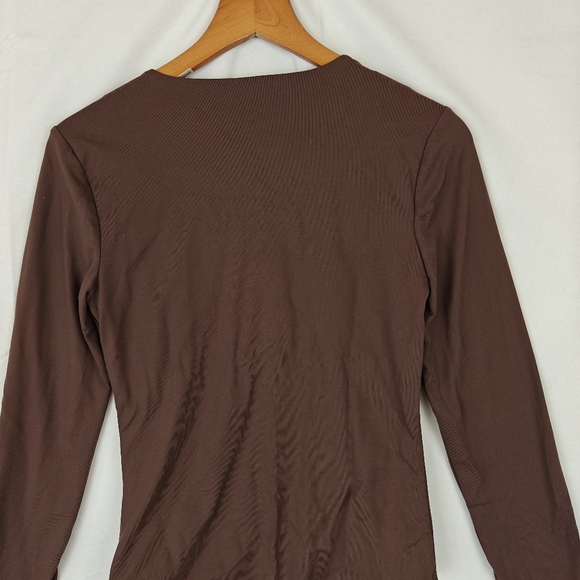 Nuuds Crew Scoop Neck Long Sleeve Bodysuit In Coffee Brown Size Small - Picture 9 of 10